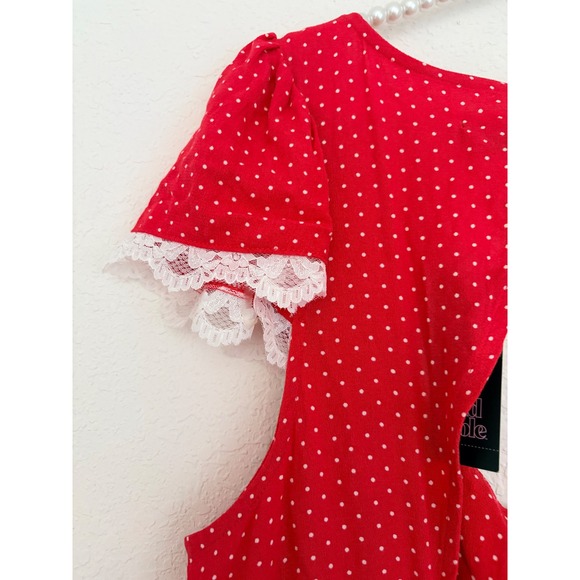 Wild Fable Red White Polka Dot Square Neck Open Back Midi Dress Cap Sleeve XL - Picture 12 of 16